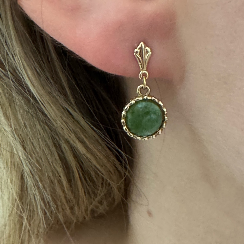 14k real solid gold Jade earrings